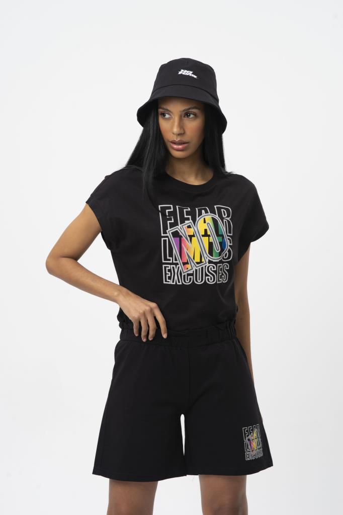 No Fear Orijinal Kadın Şort T-Shirt İkili Takım Siyah