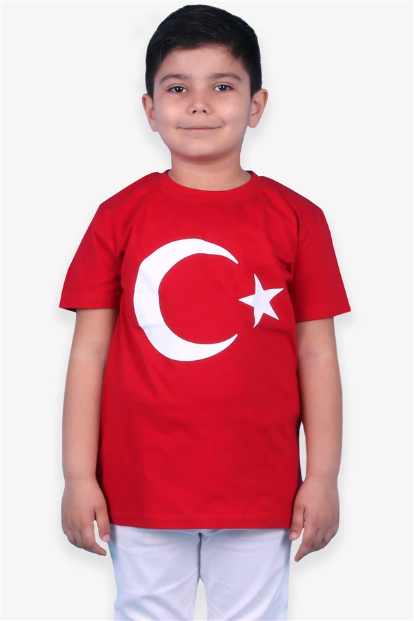 Çocuk Tisört Türk Bayrakli Kirmizi Soft Giyim (4-14 Yaş)