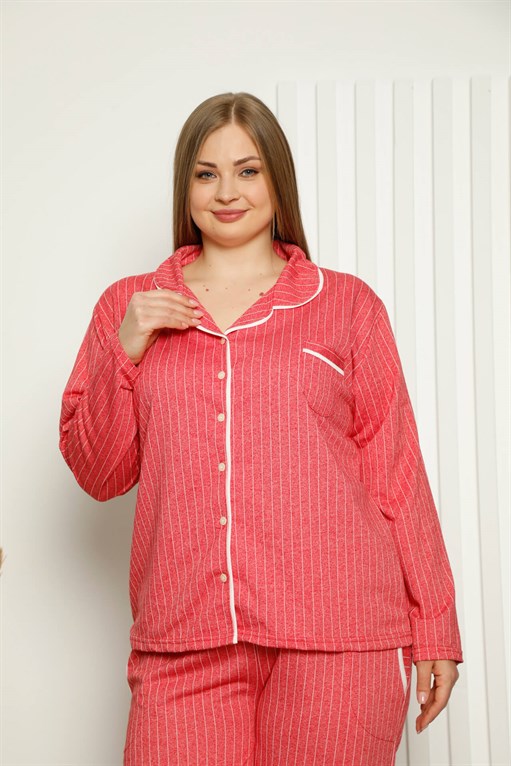 Kadın Büyük Beden Pijama Takımı Uzun Kollu Pamuklu Francesca37
