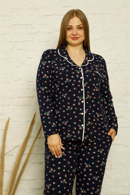 Kadın Büyük Beden Pijama Takımı Uzun Kollu Pamuklu Francesca38