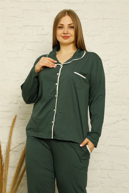 Kadın Büyük Beden Pijama Takımı Uzun Kollu Pamuklu Francesca40