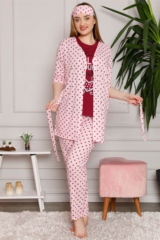 Kadın Sabahlık Pijama Set Pamuklu 3'Lü Set Vesna04