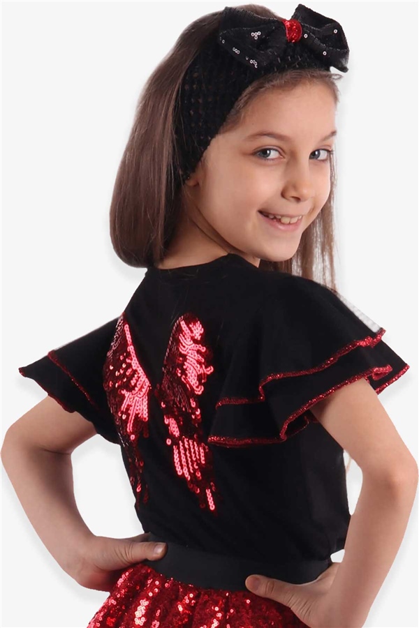 Kız Çocuk İçin Bluz T-Shirt Melek Kanatlı Siyahgünlük (8-14 Yaş)