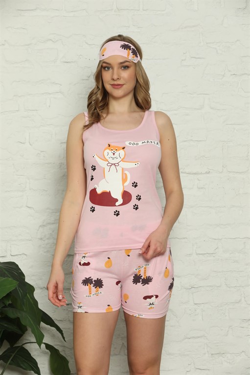 Pijama Takımı Pamuklu Kalın Askılı Şortlu Soft Comfort Spela06