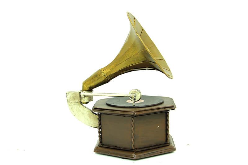 Dekoratif Metal Gramofon Kutu Obje Vintage Hediyelik
