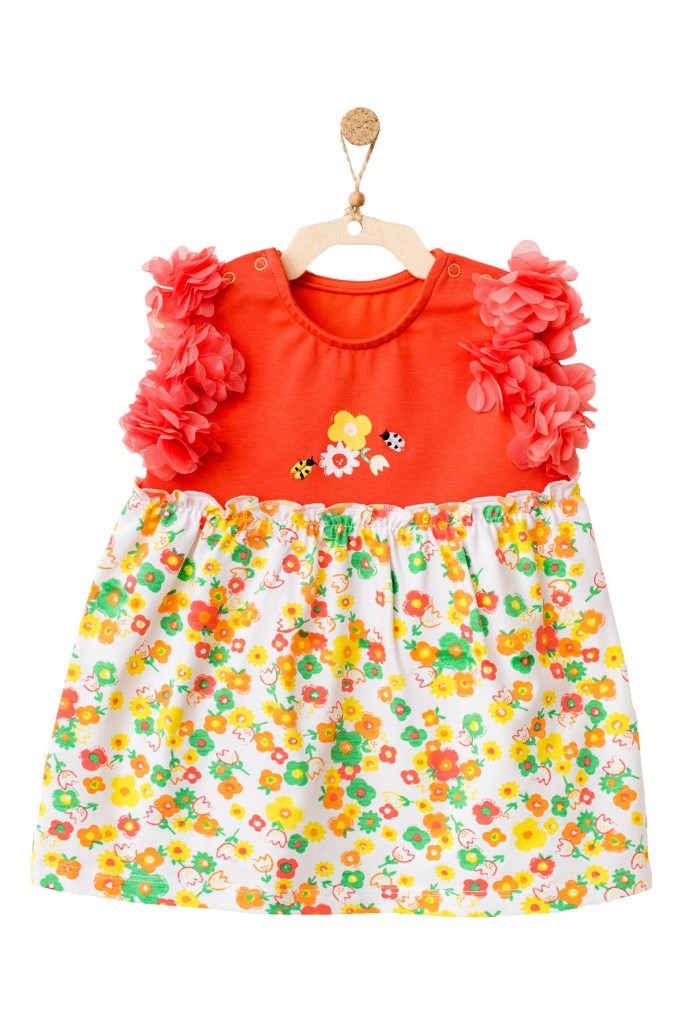 Andywawa Kız Bebek Çiçek Motifli Kolları Tüllü Elbise Ac21835R