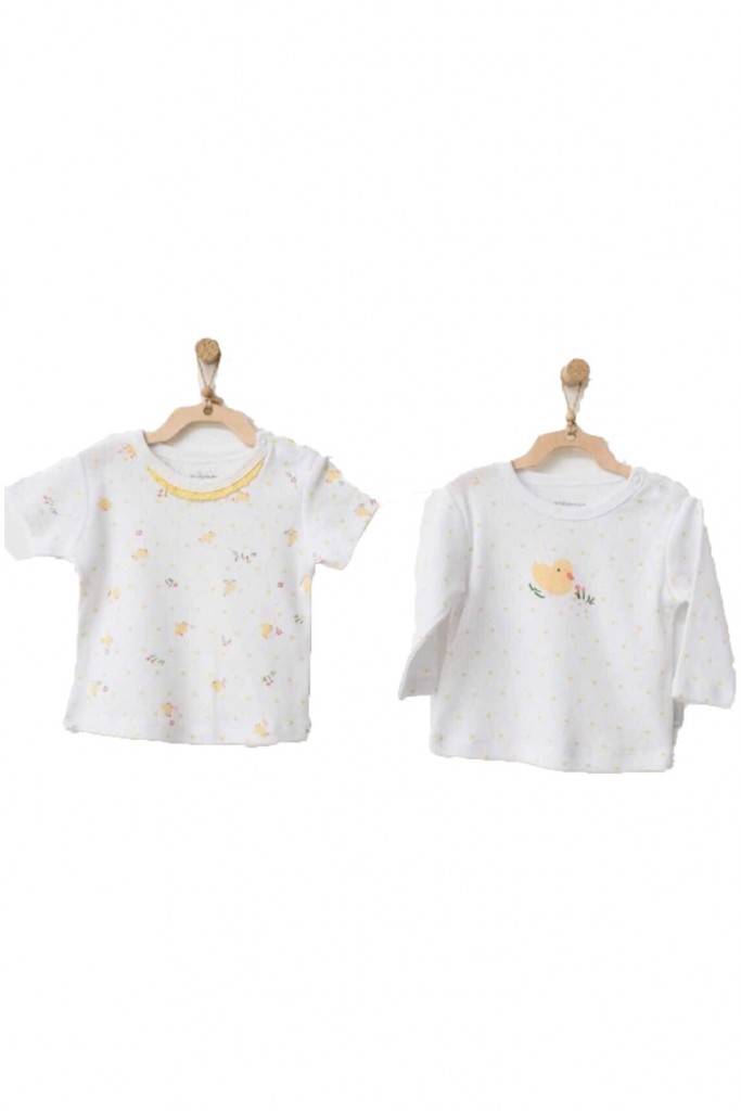 Andywawa Kız Bebek Civciv Desenli Beyaz Tshirt  Ac21577