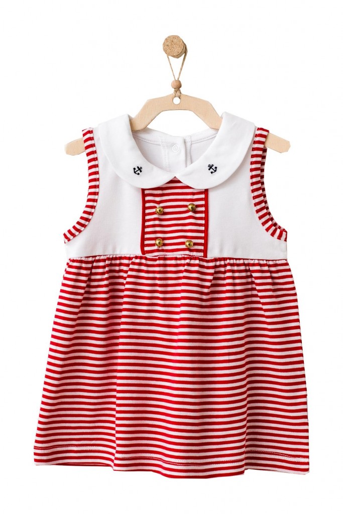 Andywawa Kız Bebek Kırmızı Çizgili Önlük Yaka Elbise  Ac21669R