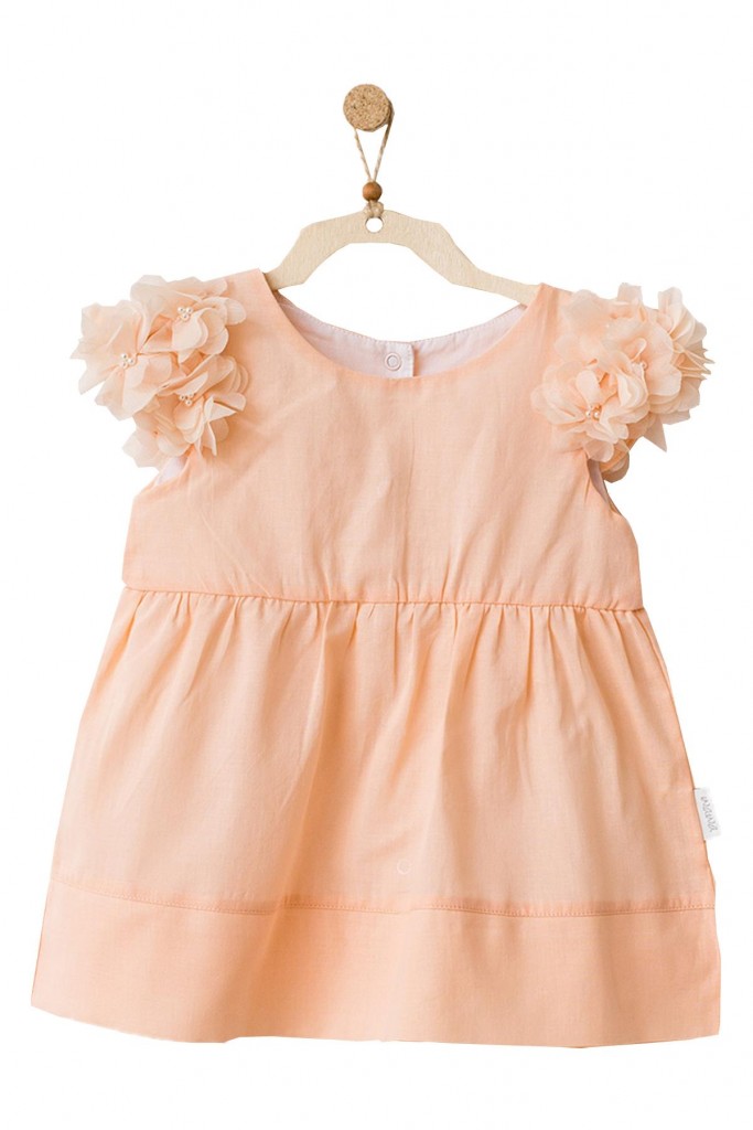 Andywawa Kız Bebek Kolları Tüllü Somon Rengi Elbise Takım Ac21752R