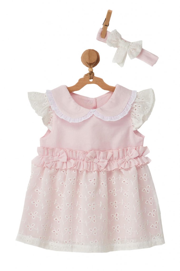 Andywawa Kız Bebek Önlük Yaka Detaylı Bandanalı Elbise Takım Ac22512
