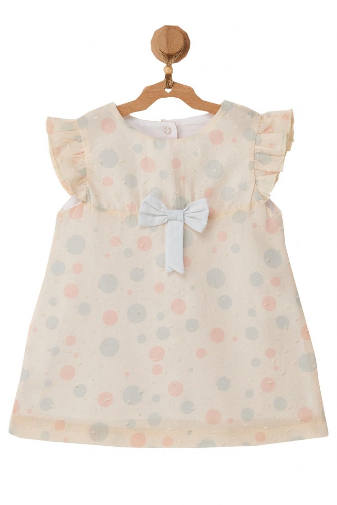 Andywawa Kız Bebek Renkli Pauntiye Motifli Kurdele Detaylı Elbise Ac22753