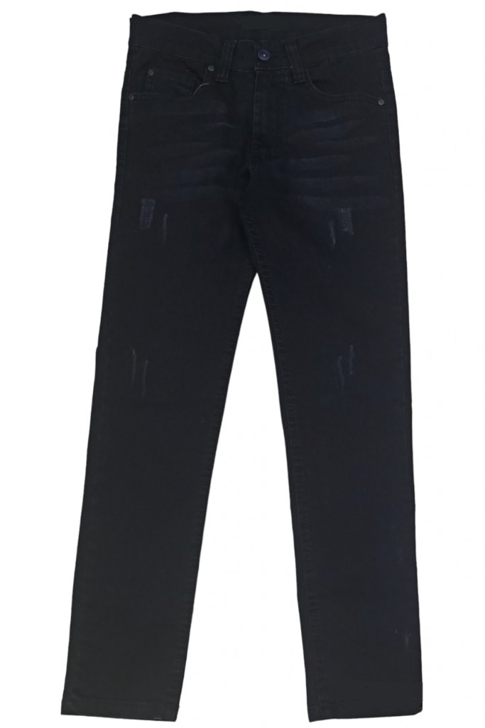 Erkek Çocuk Eskitme Taşlanmış Model Likralı Siyah Renk Kot Pantolon