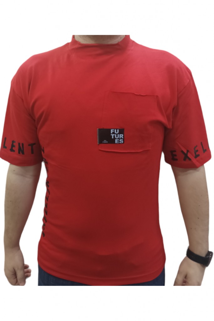 Erkek Çocuk Exellentlife Yazı Desenli Kolları Yazılı Cepli Oversize Kırmızı Renk Tişört