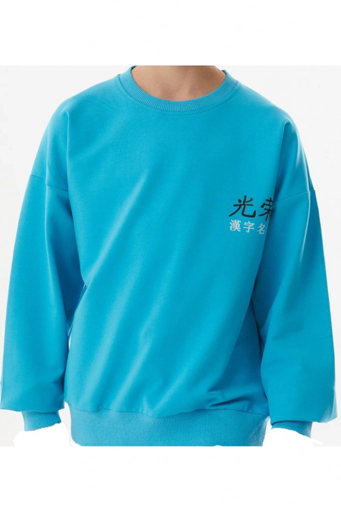 Erkek Çocuk Önü Yazı Sırtı Yılan Desenli Mavi Sweatshirt