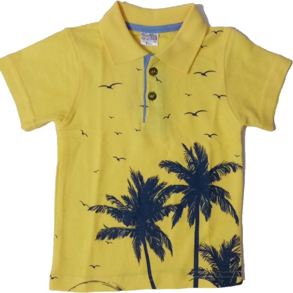 Erkek Çocuk Polo Yaka Palmiye Desenli Tişört