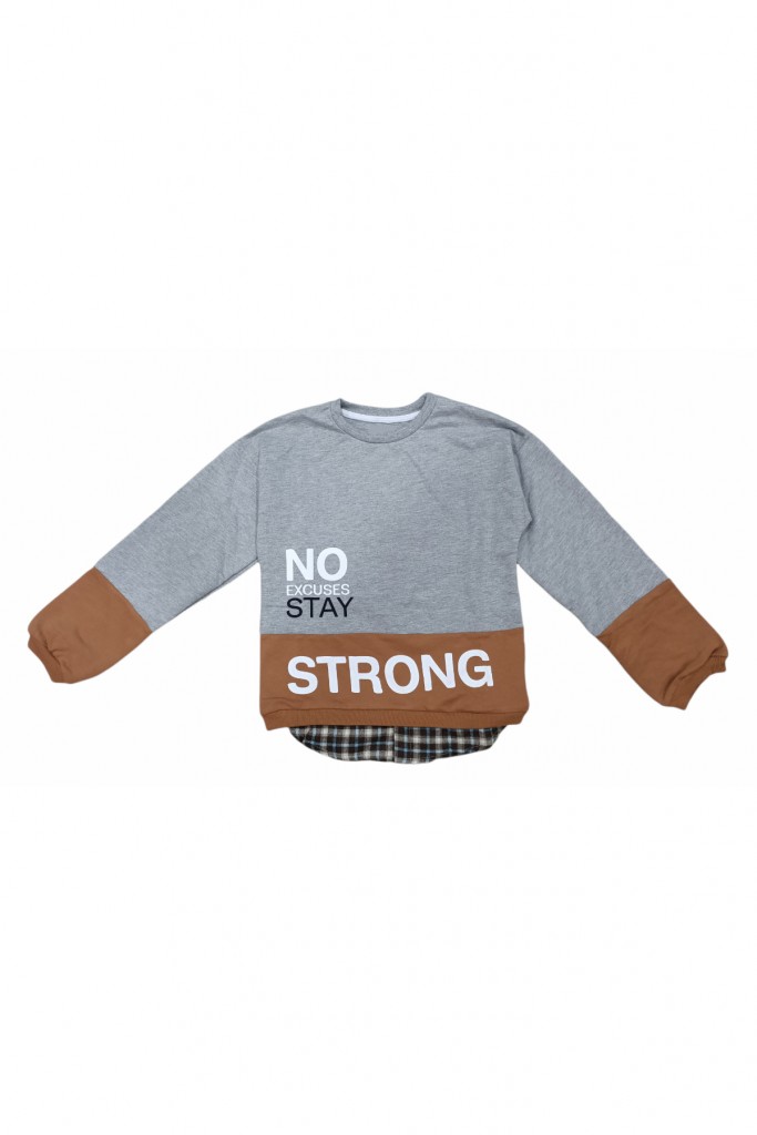 Erkek Çocuk Strong Yazı Desenli Sweatshirt