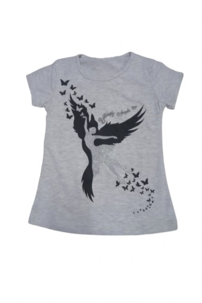 Kız Çocuk Angel Desenli Simli Tişört