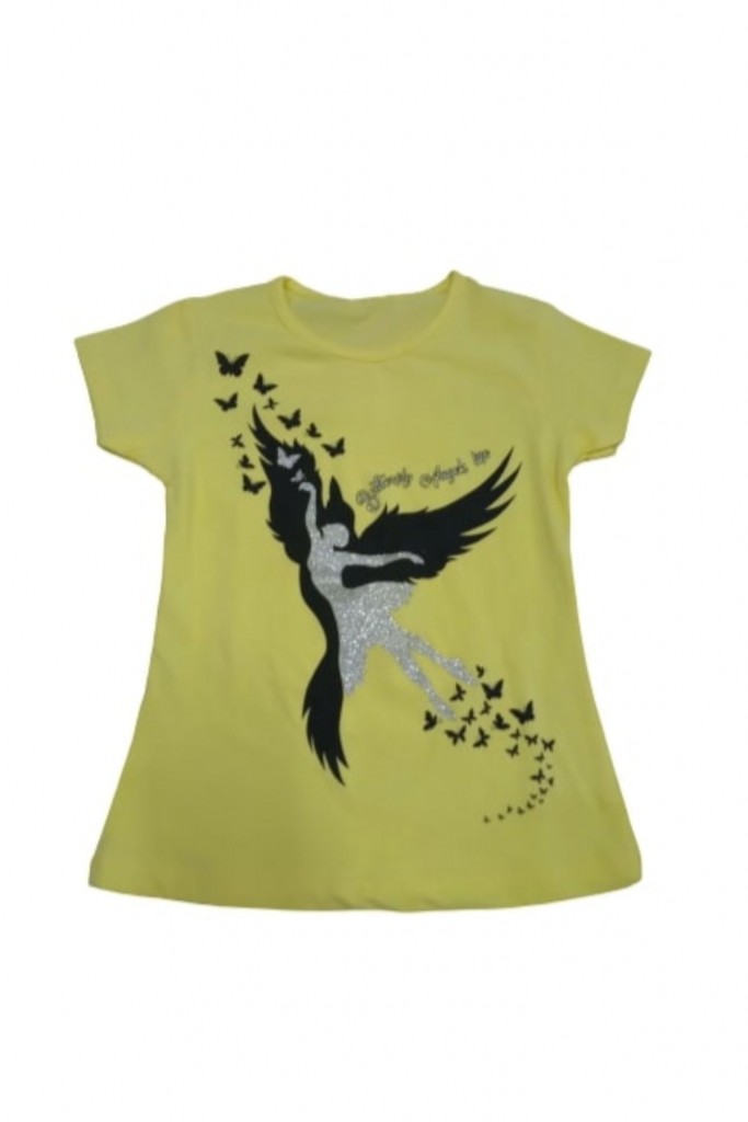 Kız Çocuk Angel Desenli Simli Tişört