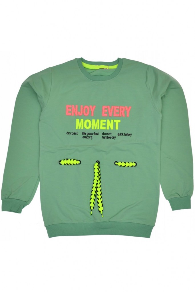 Kız Çocuk Enjoy Yazı Nakışlı Önü İp Detaylı Sweatshirt