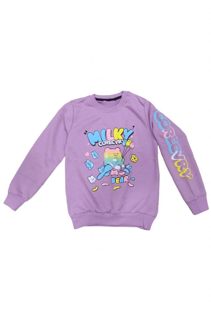 Kız Çocuk Milky Yazılı Çift Taraf Desenli Sweatshirt