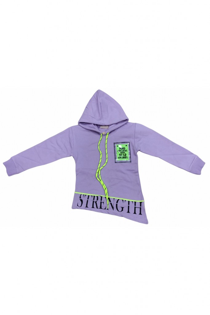 Kız Çocuk Strength Yazı Desenli Kapüşonlu Sweatshirt