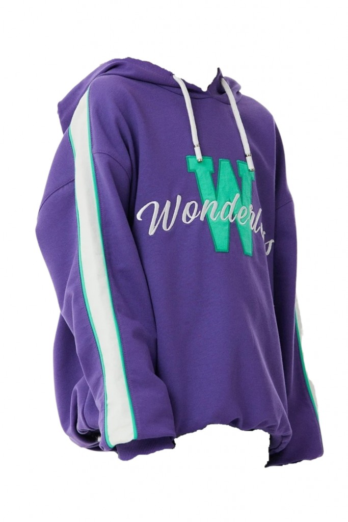 Kız Çocuk Wonderless Yazı Desenli Kolları Şeritli Kapüşonlu Mor Renk Sweatshirt