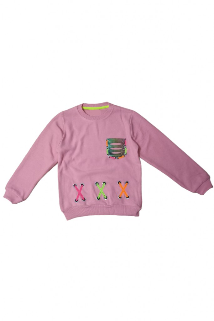 Kız Çocuk X Desenli Selanik Kumaş Sweatshirt