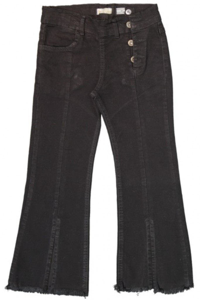 Kız Çocuk Yandan Düğmeli Paçası Yırtmaçlı Siyah Renk Kot Pantolon