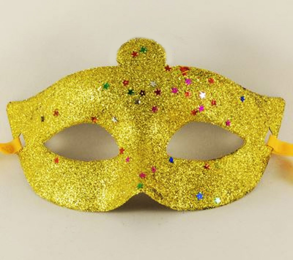Altın Renk Simli Yıldızlı Kostüm Partisi Maskesi 17X10