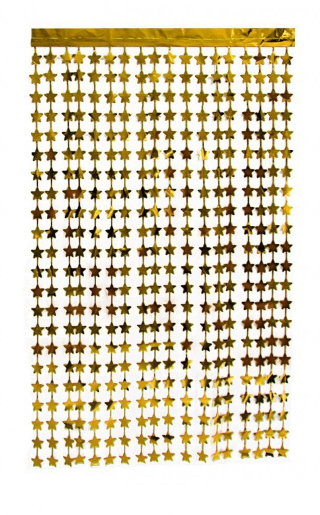 Altın Renk Yıldız Şekilli Metalize Saçaklı Arka Fon Perde Dekorasyon