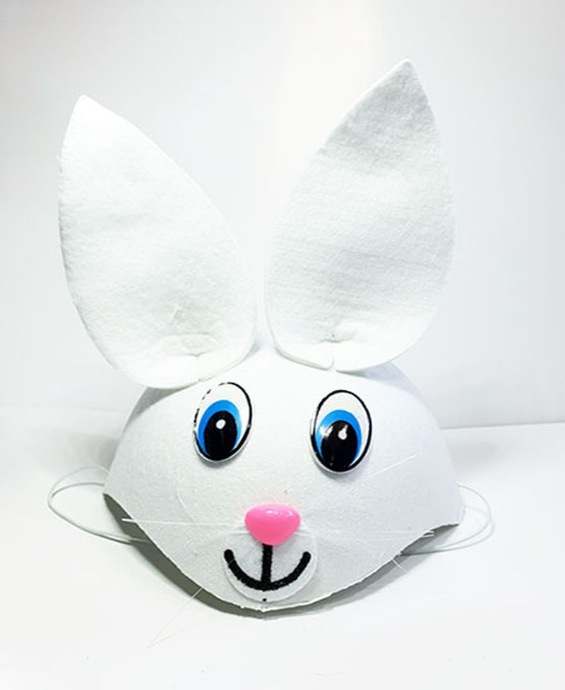 Beyaz Renk Kulaklı Tavşan Şapkası Hayvan Şapkası