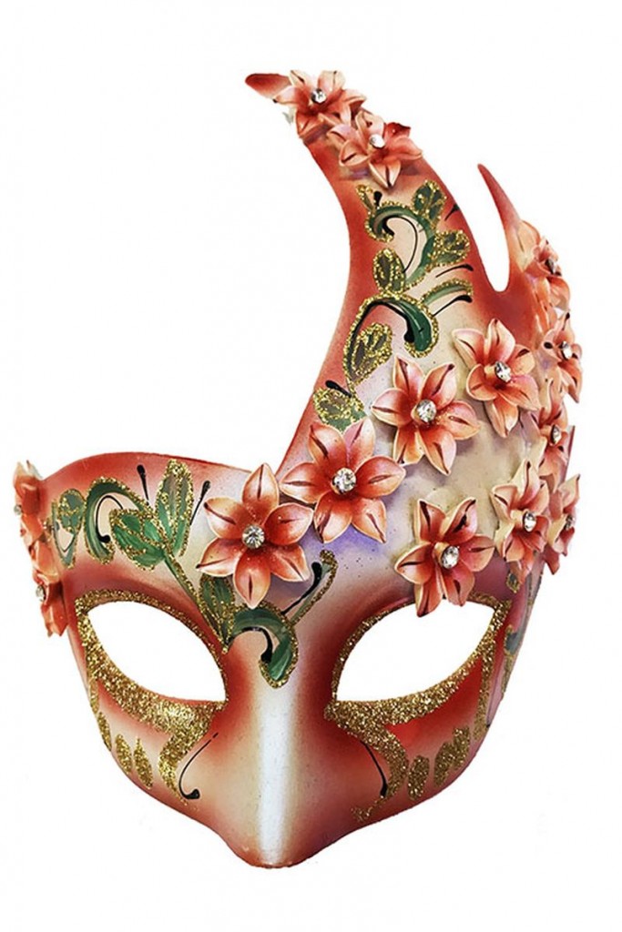 Çiçekli Orjinal Masquerade Harem Maskesi El İşlemeli Kırmızı Renk