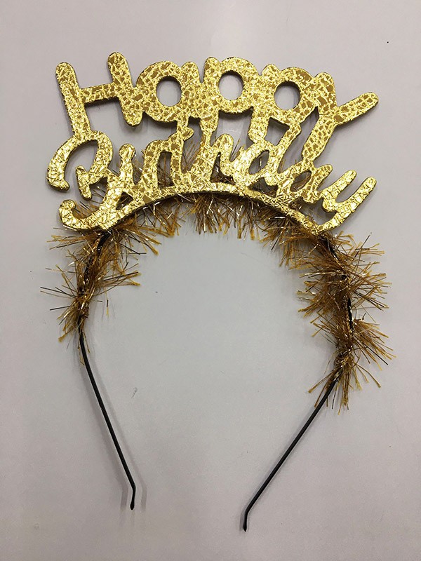 Happy Birthday İtalik Yazılı Altın Renk Metal Doğum Günü Tacı