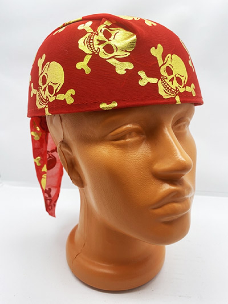 Kırmızı Renk Altın Kuru Kafa Baskılı Tas Korsan Şapkası