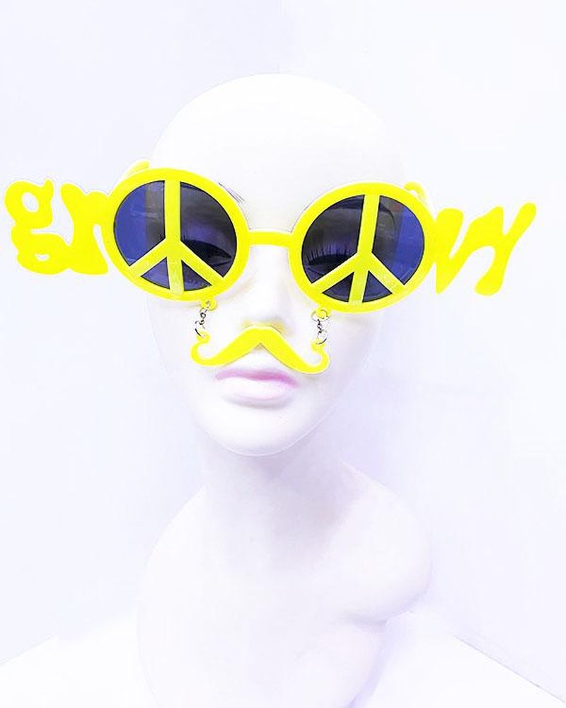 Sarı Renk Groom Yazılı Bıyıklı Damat Gözlüğü 7X21 Cm
