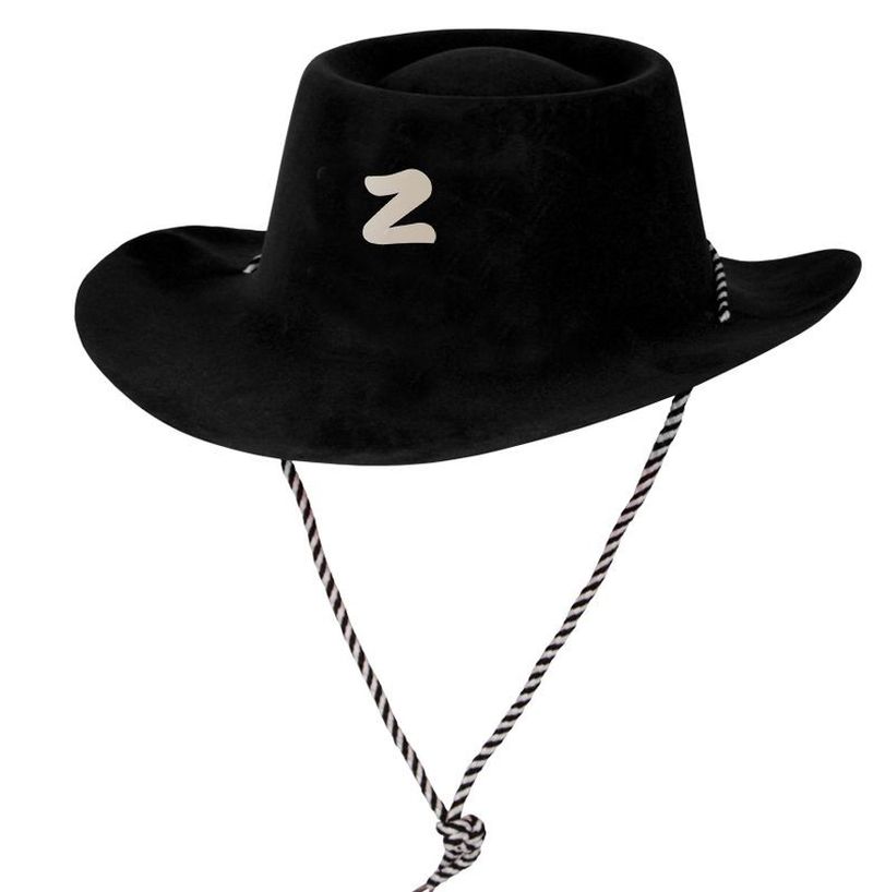 Siyah Renk Plastik Üzeri Kadife Kaplama Çocuk Zorro Şapkası Bağcıklı