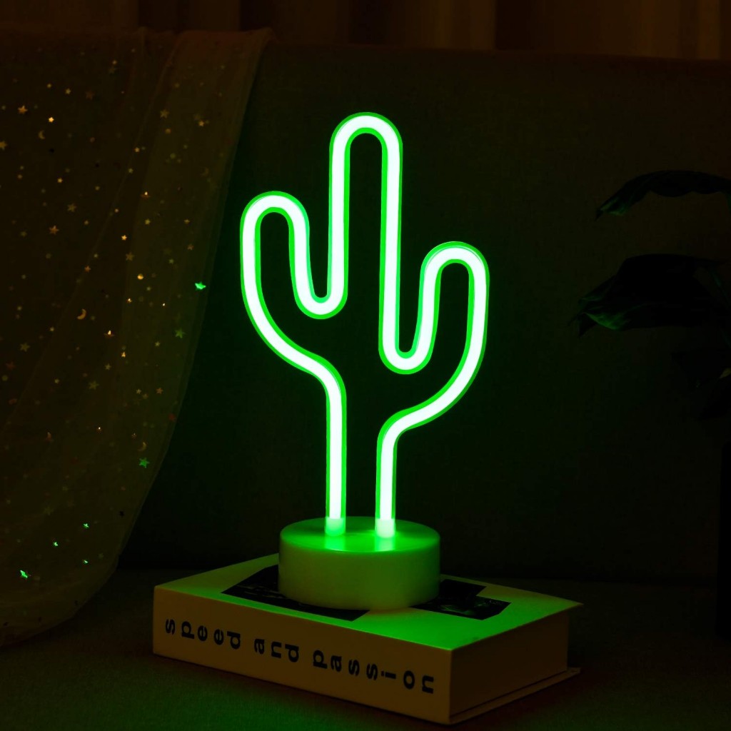 Yeşil Kaktüs Model Neon Led Işıklı Masa Lambası Dekoratif Aydınlatma Gece Lambası