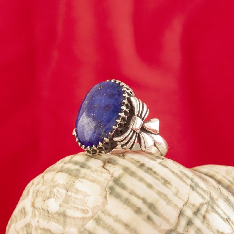 Kurdele Model Lapis Lazuli Taşlı El İşi Gümüş Yüzük