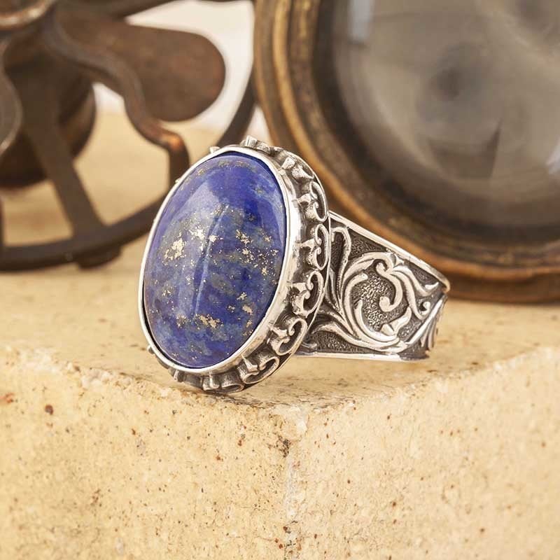 Lapis Lazuli Taşlı El İşi Gümüş Yüzük