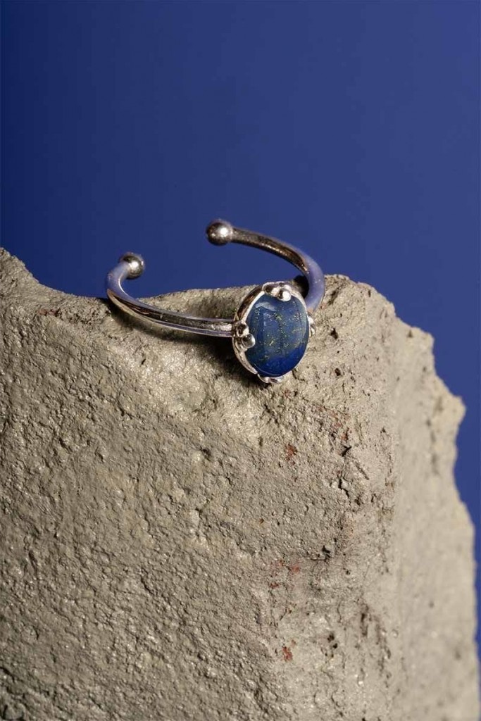 Lapis Lazuli Taşlı Minimal Gümüş Ayarlanabilir Kadın Yüzük