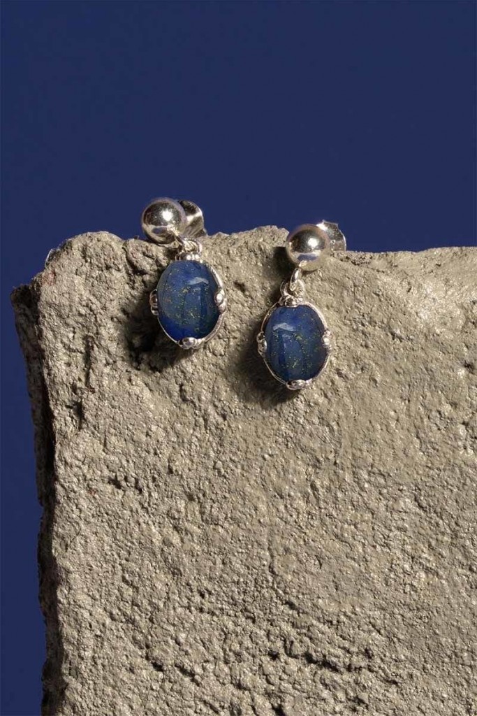 Lapis Lazuli Taşlı Minimal Gümüş Kadın Küpe
