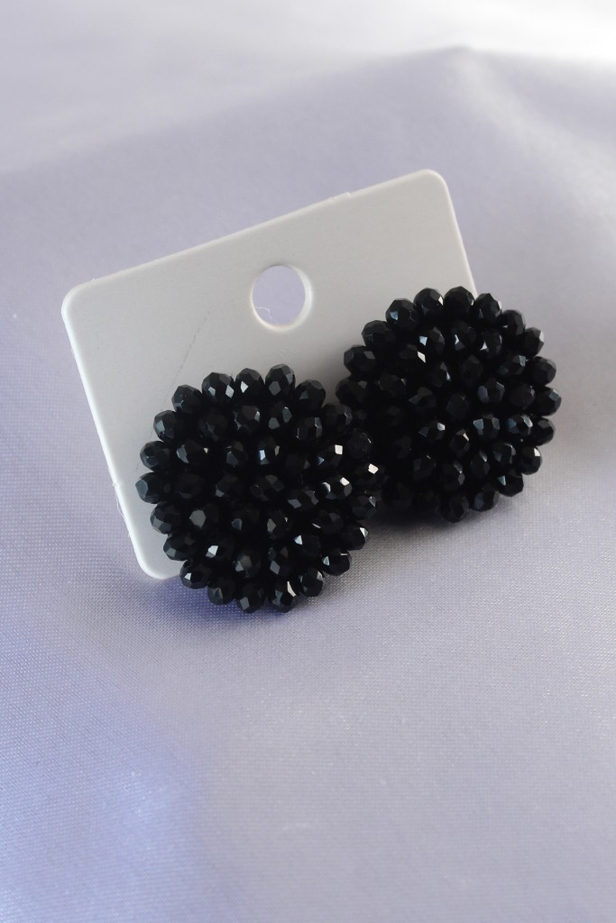 Siyah Kristal Taş Örme Düğme Model Kadın Küpe - Tj-Bkp7132