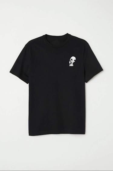 Finezza Ufo Baskılı Pamuk Siyah T-Shirt L Beden - 976