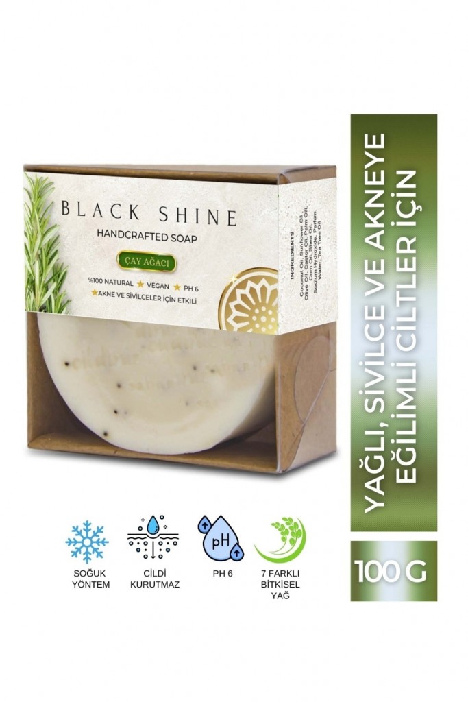 Black Shine Çay Ağacı Yağlı Leke Sabunu Akne Ve Aktif Sivilceli Ciltler Için Arındırıcı Doğal Peeling Etkisi Byxkrm0005