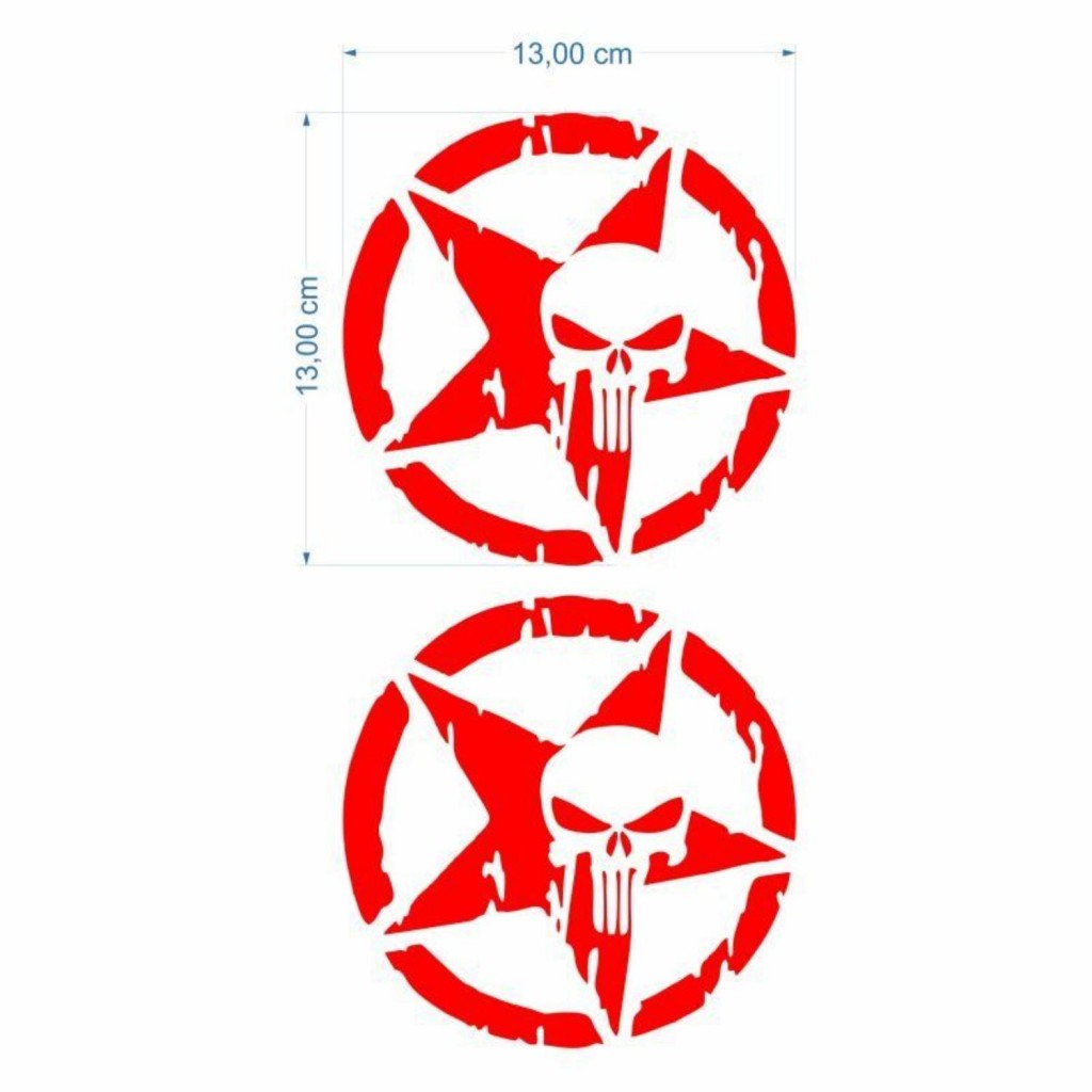 Skm Army Yıldız Kuru Kafa 13 X 13 Cm Kırmızı Sticker 2 Li