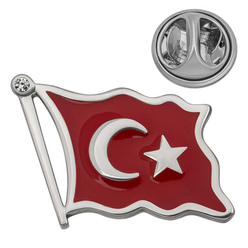 925 Ayar Gümüş Türk Bayrağı Rozet