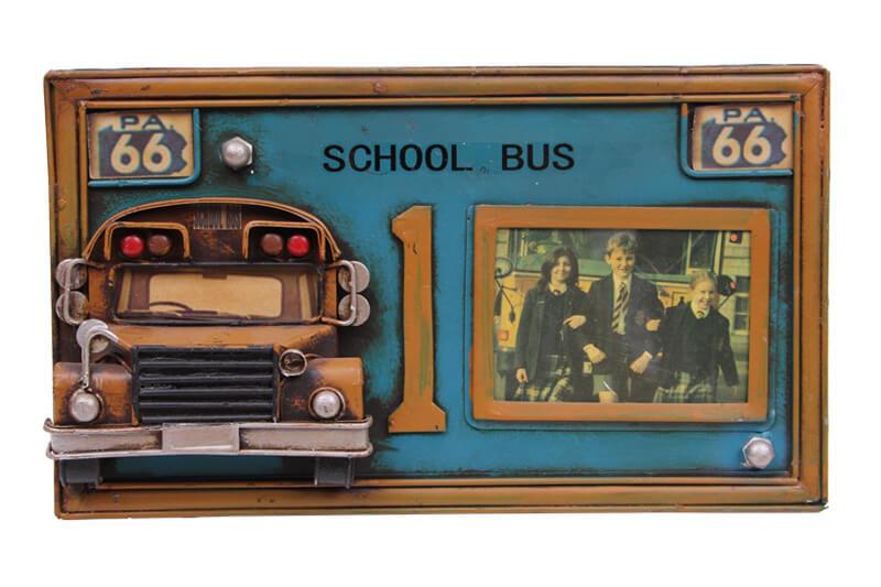 Dekoratif Metal Çerçeve Okul Otobüsü Dekorlu Hediyelik