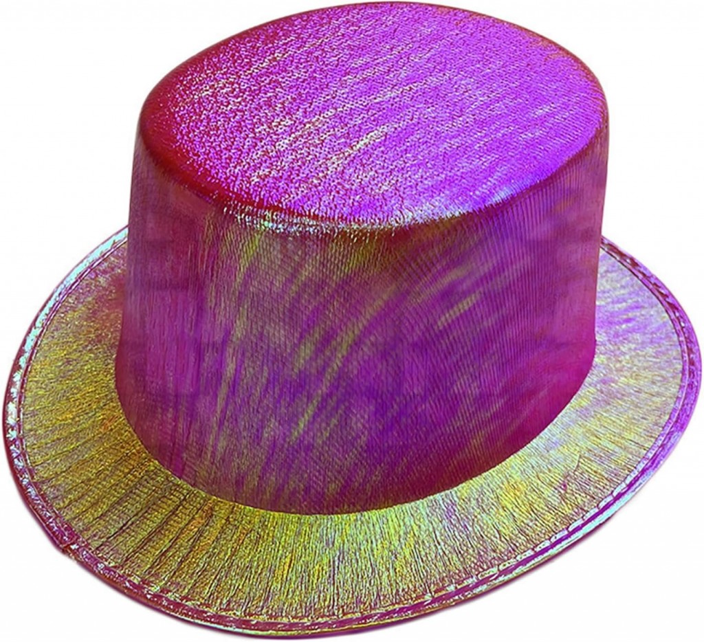 Fuşya Renk Işıltılı Hologram Kumaş Kaplama Fötr Silindir Şapka Yetişkin Boy