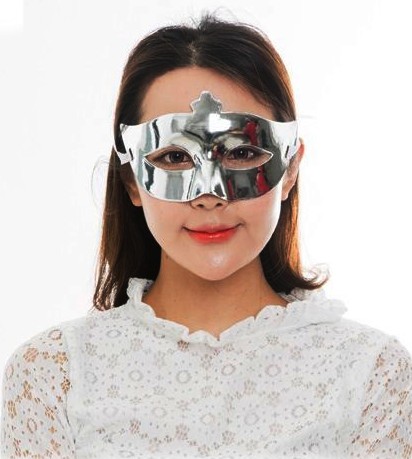 Gümüş Renk Kostüm Partisi Ekstra Parlak Balo Maskesi 15X10 Cm