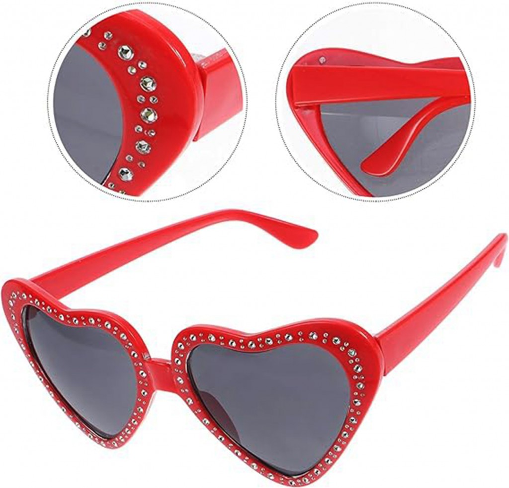 Kalp Şekilli Taşlı Parti Gözlüğü Kırmızı Renk 6X16 Cm